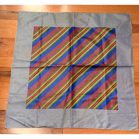 Vintage Striped & Geometric Silk-Like Polyester Scarf Water Repellent - Picture 1 of 6